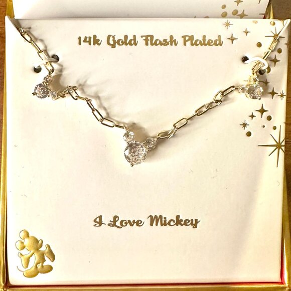 Disney Mickey Mouse Necklace | I Love Mickey 14k Gold Flash Plated - Picture 2 of 3